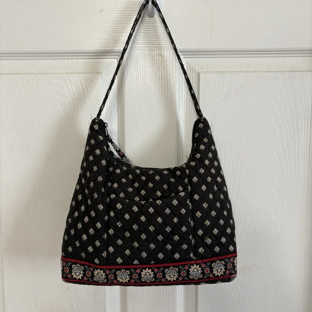 Vera Bradley Classic Black Hobo Bag Shoulder Purse Quilted Cotton 2002 Retired